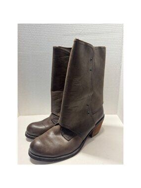 Luxury Rebel Brown Leather Mid-Calf Gaiter Boots Stacked Heel Size 40 9